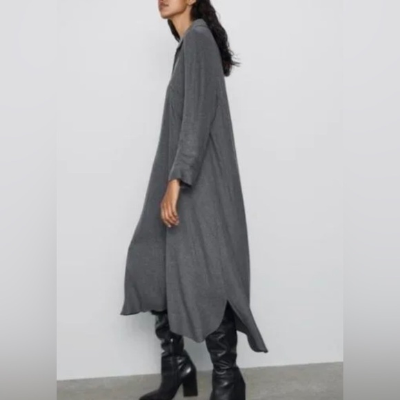 Zara Shirt Midi Dress Dark Gray -XS - Picture 2 of 8